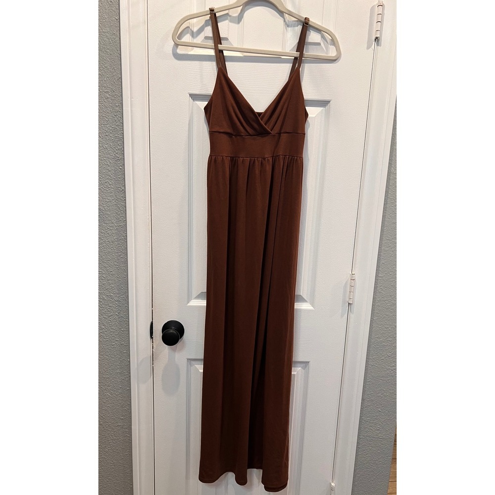 Planet Gold Womens Brown Surplice V-Neck Empire Waist Tie Back Maxi Dress M